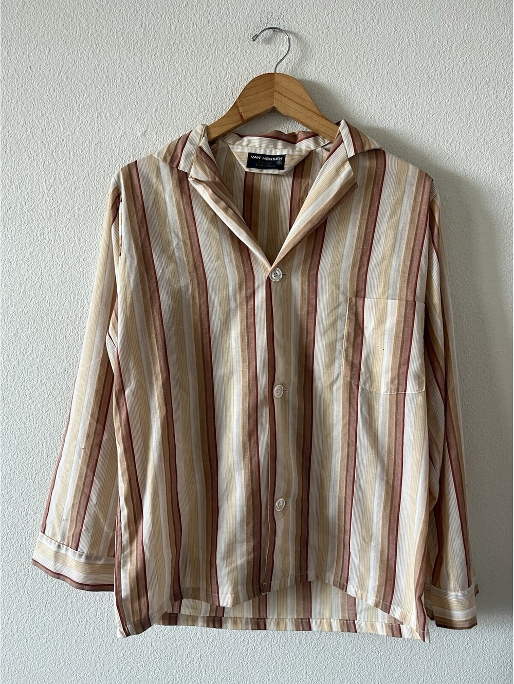 Vintage Van Heusen Brown Striped Long Sleeve Shirt Small⁠